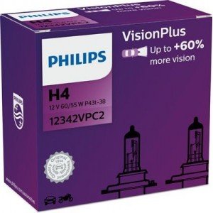 Bulbs PHILIPS VISONPLUS PLUS 60% H4 3600K 55W/60W 12V Carton box - 2 pieces