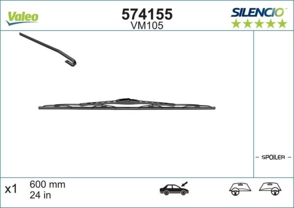 Чистачка Valeo Silencio Conventional Single 600мм - 1 брой