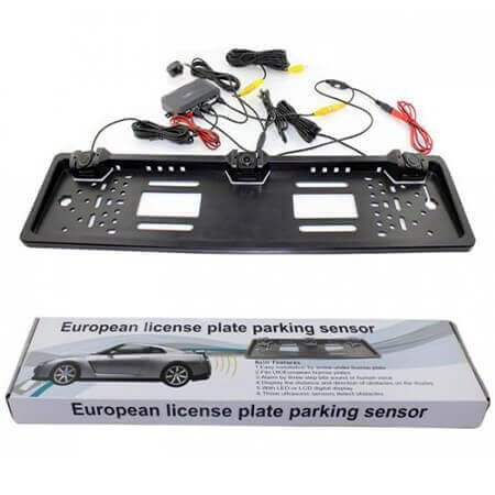 License plate holder with rear view camera and parking sensors - Black