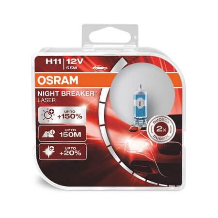 Комплект халогенни крушки OSRAM NIGHT BREAKER LASER +150% H11 55W 12V Комплект халогенни крушки OSRAM NIGHT BREAKER LASER +150% H11 55W 12V