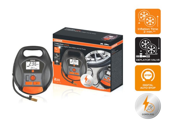 Compressor OSRAM TYRE inflate 6000 for tires, 5.5 bar, 12V, 90dB, with built-in battery