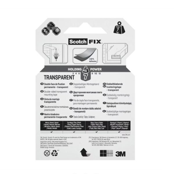 Двойнолепящо тиксо 3M Scotch® FIX 19mm х 5m до 7kg - Прозрачно
