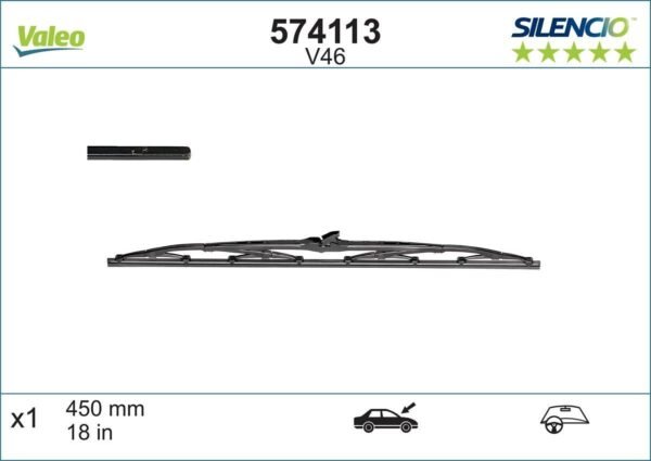 Чистачка Valeo Silencio Silencio Conventional Single 450мм - 1 брой