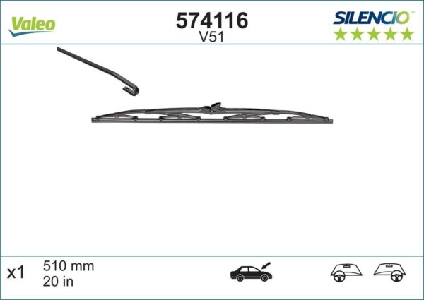 Чистачка Valeo Silencio Standard Silencio Conventional Single 510мм - 1 брой