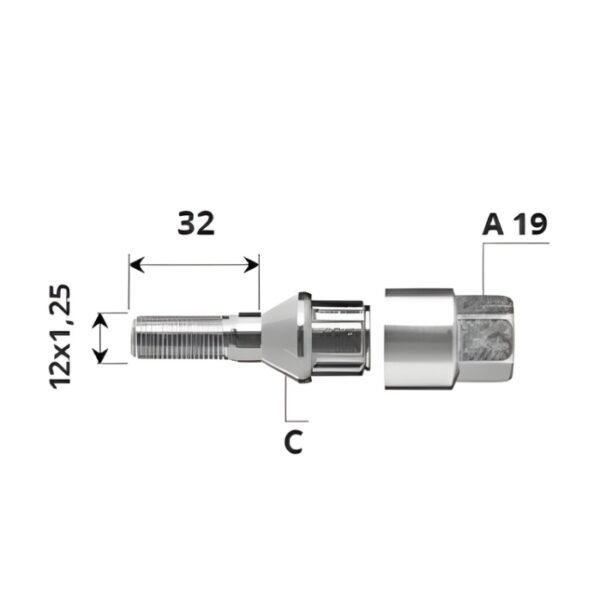 Set of external security bolts - 12x1.25x32 / C / - A19