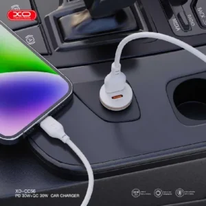 XO Зарядно за кола USB-A и USB-C изход 30W – Бял с кабел USB-A – USB-C CC56 - Image 4
