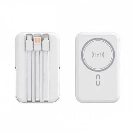 NJ23 PD 22.5W Magsafe с LED индикатор (ЧЕРЕН) 2 кабела USB-C и Lightning 5,000MAH Безжично Зареждане.
