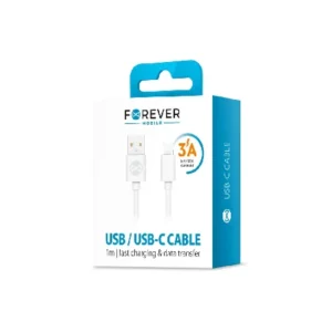 Forever Кабел USB-A – USB-C 1м 3A – Бял - Image 4