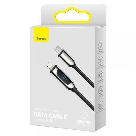 Кабел за зареждане BASEUS Display USB-C към Lightning 20W, 2M – Черен