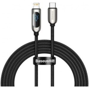 Кабел за зареждане BASEUS Display USB-C към Lightning 20W, 2M – Черен