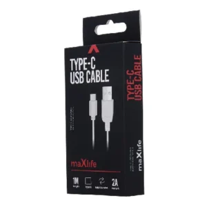 Maxlife Кабел USB-A – USB-C 1м 2A – Бял - Image 4