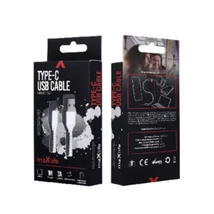 Maxlife Кабел USB-A – USB-C 1м 3A с подсилени конектори – Бял MXUC-04