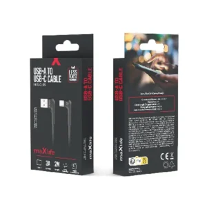 Maxlife Кабел USB-A – USB-C ъглов 2м 3A – Черен MXUC-09