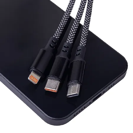 Maxlife Кабел USB-A + USB-C – Lightning + 2x USB-C 1м 66W – Черен ALLin1