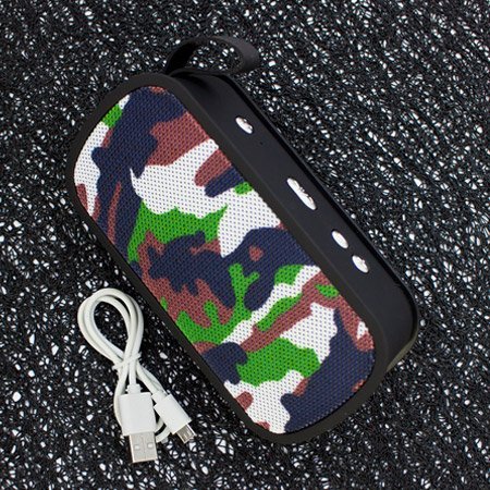 Преносима Bluetooth колонка Music M168, Правоъгълна, Камуфлаж, Черно/Зелен