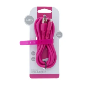 Setty Кабел USB-A – USB-C с подсилени конектори 1.5м 2.1A – Цикламен Barbie Style