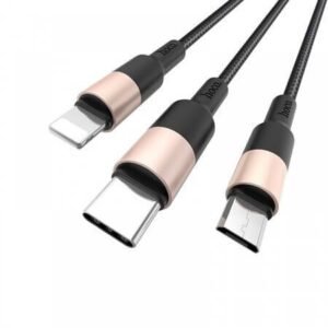Кабел за зареждане 3 в 1 за Lightning / Micro-USB / Type-C 1m. – ЧЕРЕН