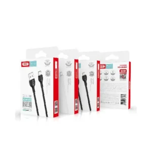 XO Кабел USB-A – USB-C силиконов 2м 2.1A – Черен NB200