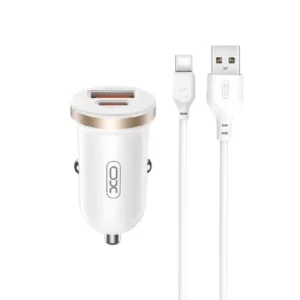 XO Зарядно за кола USB-A и USB-C изход 30W – Бял с кабел USB-A – USB-C CC56