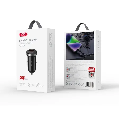 XO Зарядно за кола USB-A и USB-C изход 30W – Черен CC56