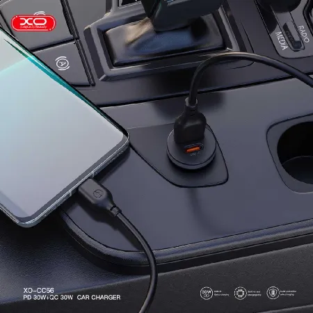 XO Зарядно за кола USB-A и USB-C изход 30W – Черен CC56