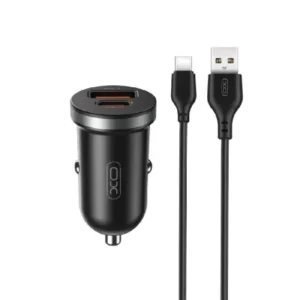 XO Зарядно за кола USB-A и USB-C изход 30W – Черен с кабел USB – USB-C CC56