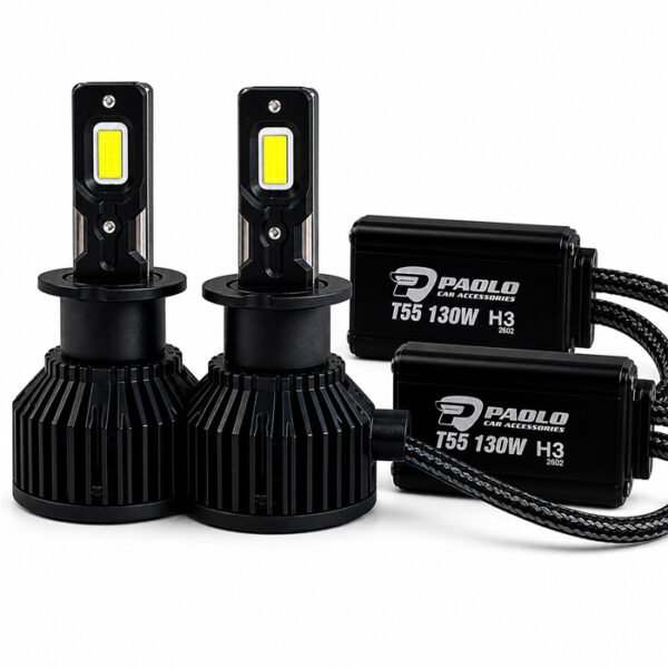 LED крушки T55 H3 130W 12/24V 6000K - комплект 2 броя за силна бяла светлина
